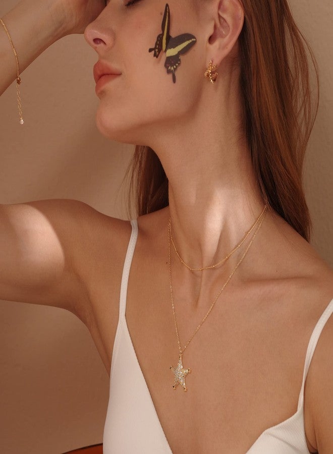 ميفيكو قلادة نجمة رقيقة من ميفيكو، مطلية بالذهب عيار 18 قيراط، قلادة بسيطة على شكل نجمة مرصعة بالزركونيا المكعبة، هدية مجوهرات رائعة لها. - Image 2