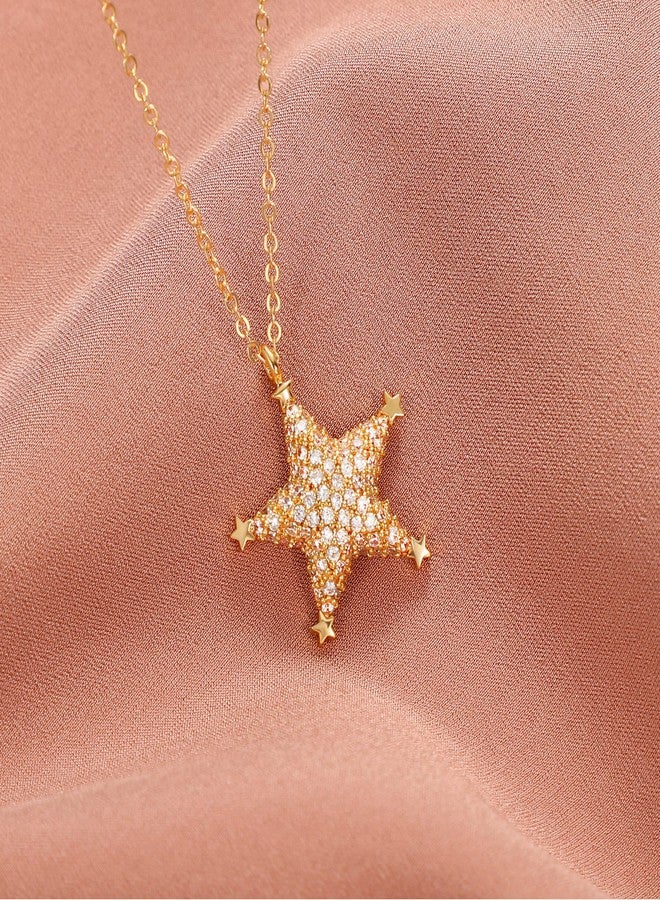 ميفيكو قلادة نجمة رقيقة من ميفيكو، مطلية بالذهب عيار 18 قيراط، قلادة بسيطة على شكل نجمة مرصعة بالزركونيا المكعبة، هدية مجوهرات رائعة لها. - Image 5