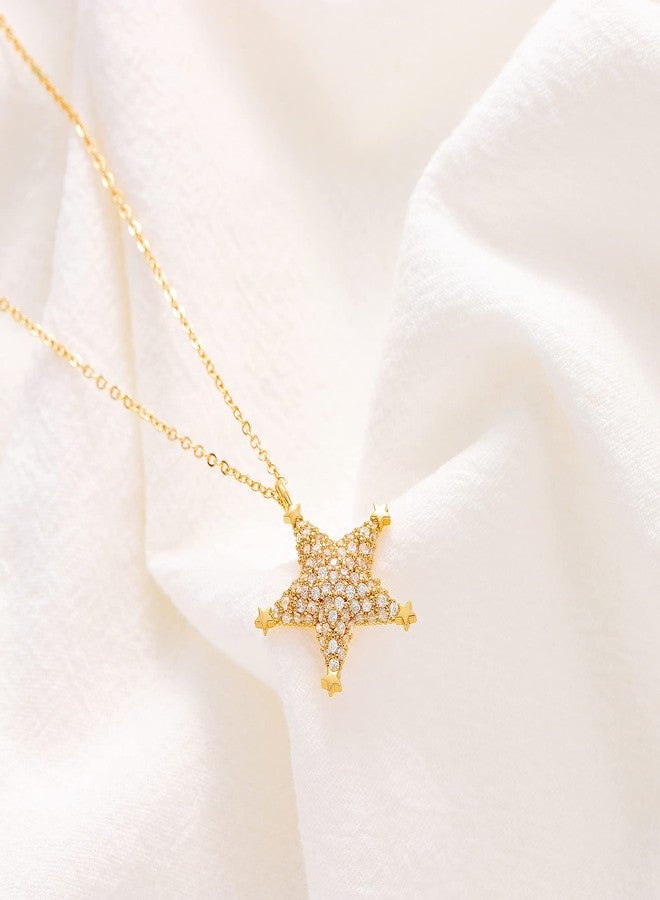ميفيكو قلادة نجمة رقيقة من ميفيكو، مطلية بالذهب عيار 18 قيراط، قلادة بسيطة على شكل نجمة مرصعة بالزركونيا المكعبة، هدية مجوهرات رائعة لها. - Image 4