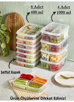 12-Piece Storage Set 8 Pieces of 400 ml, 4 Pieces of 1 Lt 4-Compartment Meal Storage Container - pzsku/Z4B59F29F00F66DE351EAZ/45/_/1730874676/aef810fb-6fa6-404f-b94d-645524d4ce6a