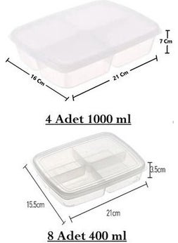 12-Piece Storage Set 8 Pieces of 400 ml, 4 Pieces of 1 Lt 4-Compartment Meal Storage Container - pzsku/Z4B59F29F00F66DE351EAZ/45/_/1730874679/da6eb24a-4010-42cf-bb33-df8fafa8d7c6