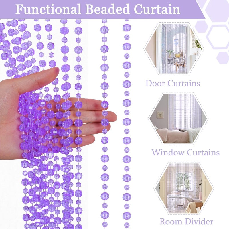 Boshen Crystal Beaded Curtain, 35.5 x 79 Inches Acrylic Hanging Door Beads String Curtain, 30 Strands Room Divider for Doorway Window Living Room Bedroom Decor, Lozenge Pattern-Purple - Image 4