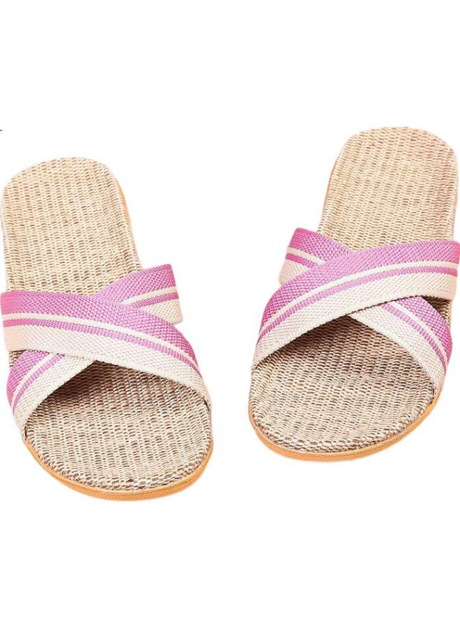 Pull Back Huili Home Linen Slippers For Men And Women, Casual, Sweat-Absorbing, Dry, Comfortable, Wear-Resistant, Floor Slippers, Hl2187, Pink, Size 37-38 - Image 1