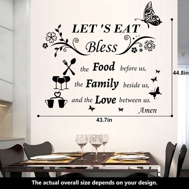 Sinekong Kitchen Wall Decals Dinner Meal Prayer Wall Stickers Vinyl Kitchen Quotes Wall Decal Let's Eat Bless The Food Before Us Sign Saying Stickers for Dinning Room Home Restaurant - Image 1