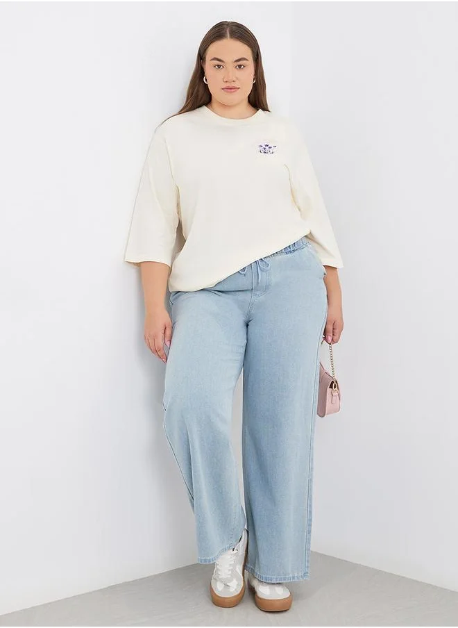 ستايلي Styli Plus Wide Leg Jeans with Drawstring Waist
