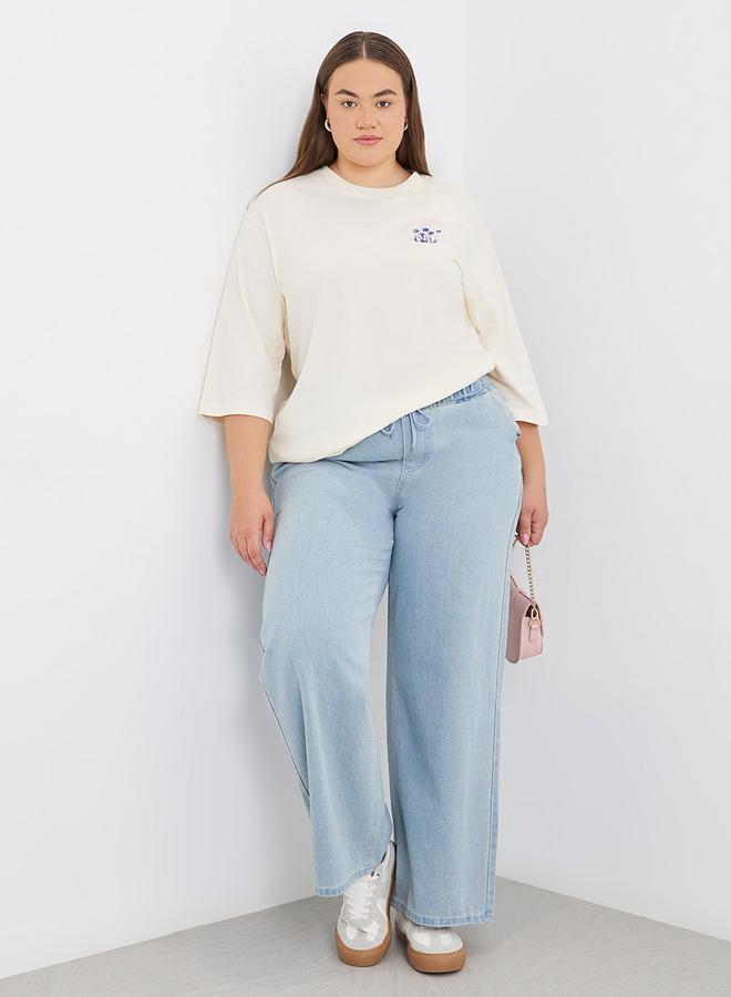 Styli Plus Wide Leg Jeans with Drawstring Waist - Image 1