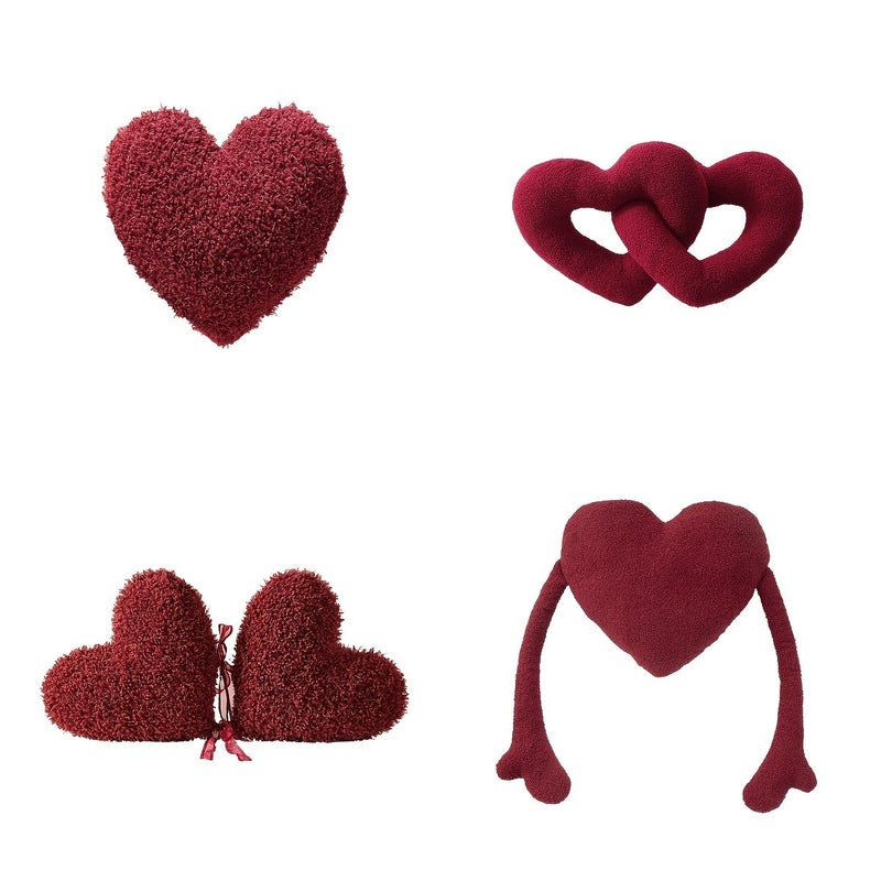 Red Heart Irregular Teddy Fleece Throw Pillow For Holiday Room Decor - Image 1