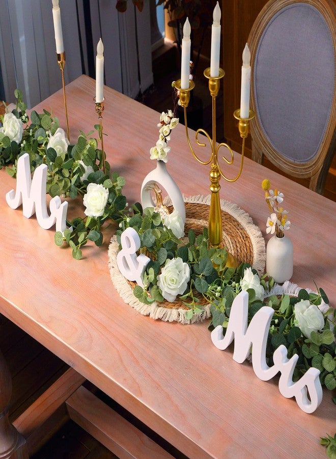 Canlierr 2pcs Large White Mr & Mrs Sign for Wedding Table with 5.91ft Artificial Flowers Garland, Wedding Centerpieces Wooden Bride and Groom Table Decorations for Engagement Decor (Champagne Rose) - Image 1