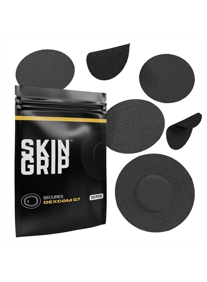 SKIN GRIP Adhesive Patches for Dexcom G7 CGM – Waterproof & Sweatproof Adhesive Adhesive for 10-14 Days, Pre-Cut Adhesive Medical Tape, Continuous Glucose Monitor Sensor Cover – 20 Pack, Black - Image 1