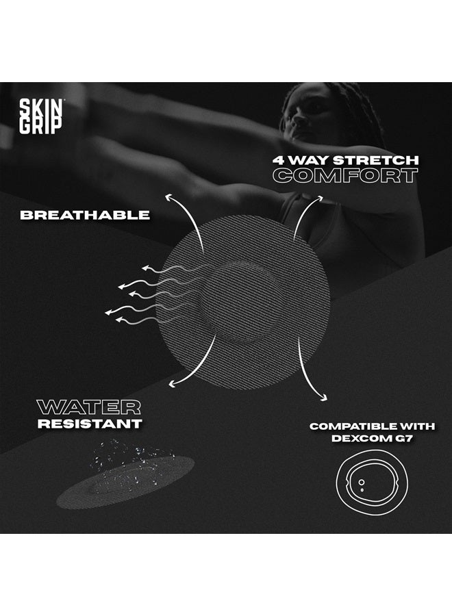SKIN GRIP Adhesive Patches for Dexcom G7 CGM – Waterproof & Sweatproof Adhesive Adhesive for 10-14 Days, Pre-Cut Adhesive Medical Tape, Continuous Glucose Monitor Sensor Cover – 20 Pack, Black - Image 2