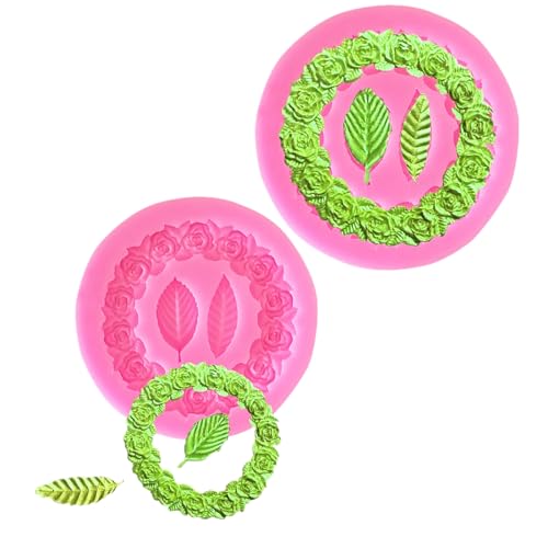 NINEXY 2pcs Round Rose Wreath Leaves Fondant Chocolate Candy Silicone Mold Cake Decorating Baking Pastry Tools Soap Resin Polymer Clay Mould - Image 1