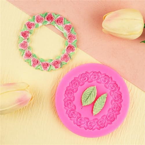 NINEXY 2pcs Round Rose Wreath Leaves Fondant Chocolate Candy Silicone Mold Cake Decorating Baking Pastry Tools Soap Resin Polymer Clay Mould - Image 4