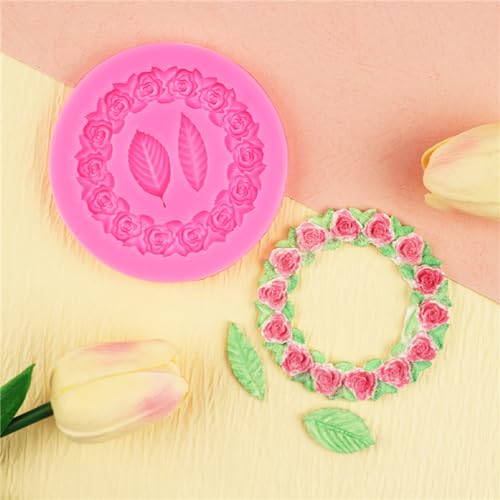 NINEXY 2pcs Round Rose Wreath Leaves Fondant Chocolate Candy Silicone Mold Cake Decorating Baking Pastry Tools Soap Resin Polymer Clay Mould - Image 5