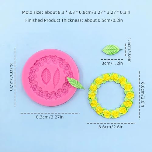 NINEXY 2pcs Round Rose Wreath Leaves Fondant Chocolate Candy Silicone Mold Cake Decorating Baking Pastry Tools Soap Resin Polymer Clay Mould - Image 2