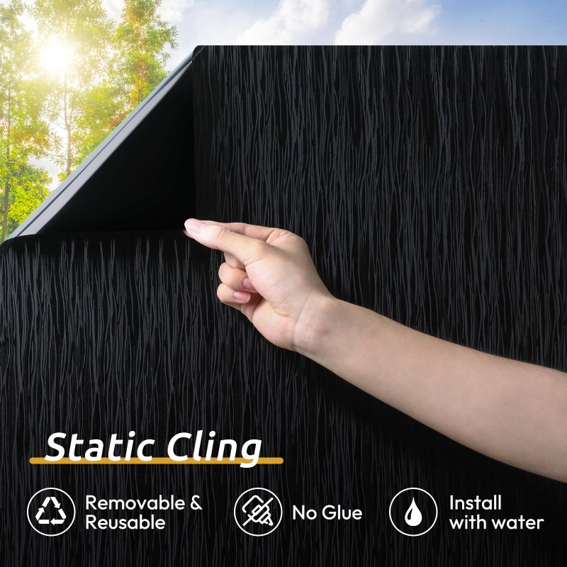rabbitgoo Blackout Window Film, Sun Light Blocking Window Black Out Cover for UV Reduction, Removable Tint Room Darken Heat Control Frosted Glass Sticker for Home, Black, 17.5 x 78.7 Inches - Image 5