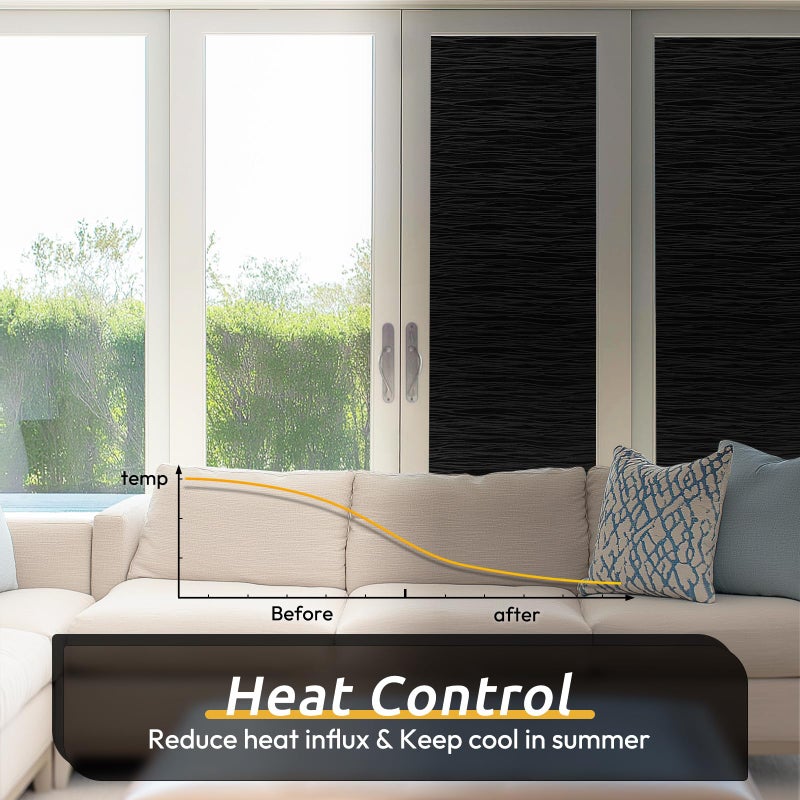rabbitgoo Blackout Window Film, Sun Light Blocking Window Black Out Cover for UV Reduction, Removable Tint Room Darken Heat Control Frosted Glass Sticker for Home, Black, 17.5 x 78.7 Inches - Image 4