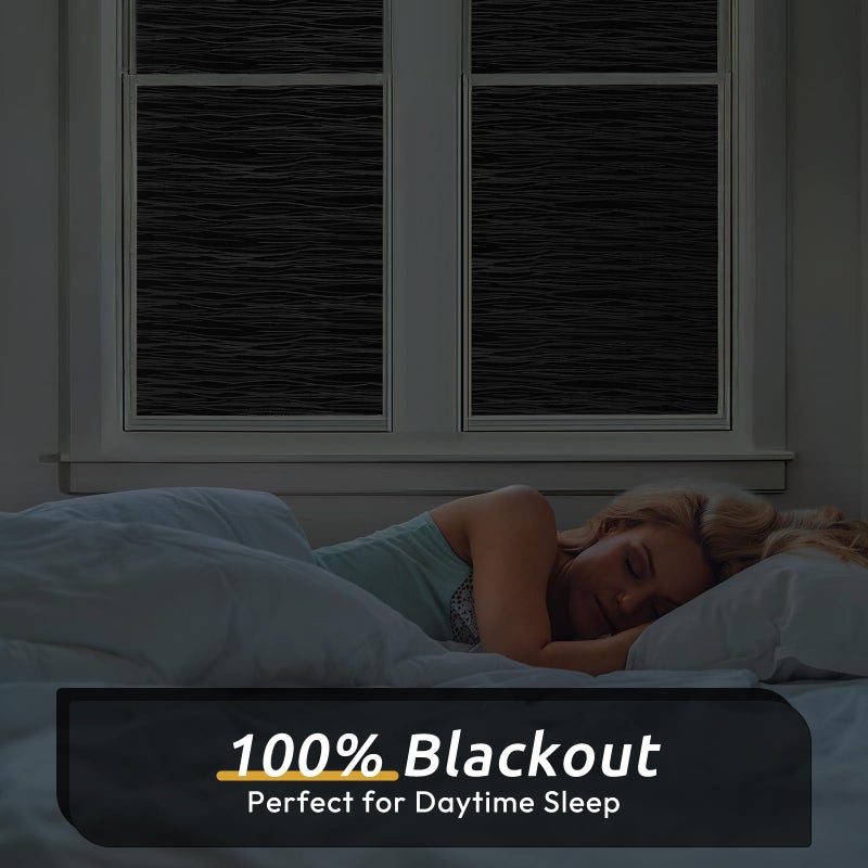 rabbitgoo Blackout Window Film, Sun Light Blocking Window Black Out Cover for UV Reduction, Removable Tint Room Darken Heat Control Frosted Glass Sticker for Home, Black, 17.5 x 78.7 Inches - Image 2