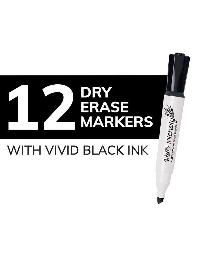 Bic Intensity Black Low Odor Dry Erase Markers Chisel Tip 12Count Pack Of Erasable Markers With Lowodor Ink For A Pleasant Writing Experience - Image 3