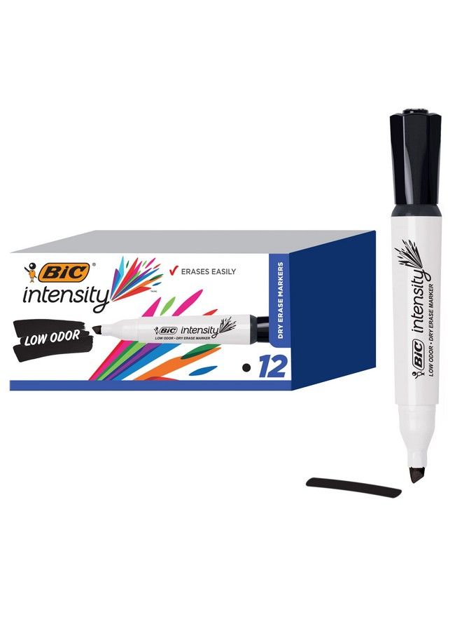 Bic Intensity Black Low Odor Dry Erase Markers Chisel Tip 12Count Pack Of Erasable Markers With Lowodor Ink For A Pleasant Writing Experience - Image 1