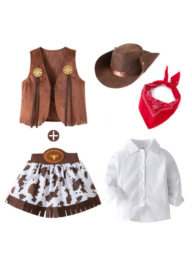 general 5 Pcs Cowboy Costume for Girls Dress Up Set, Birthday Cosplay Halloween Costume Party Costume - Image 1