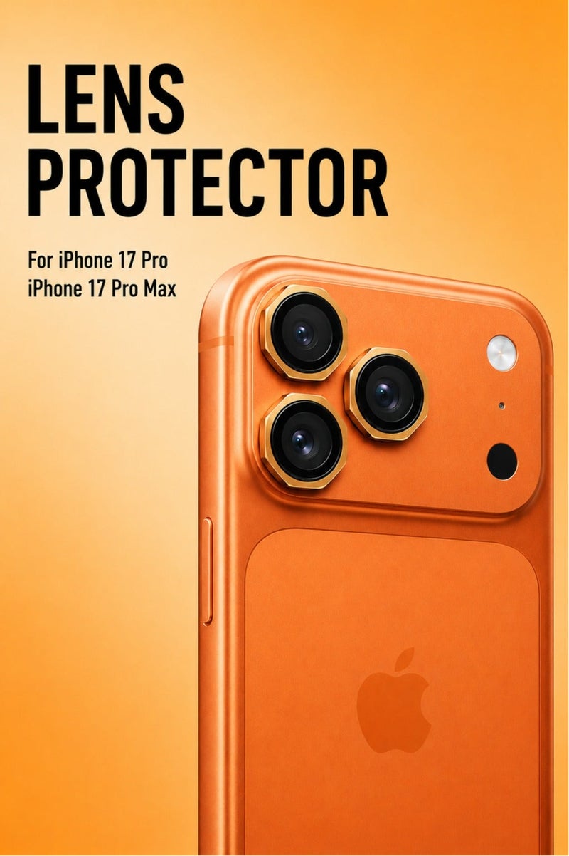 واقي عدسة الكاميرا البرتقالي الفاخر لهاتف iPhone 17 Pro Max – زجاج مقوى مقاوم للبصمات و AR + AF، مقاوم للخدوش، يغطي العدسة بالكامل - Image 2