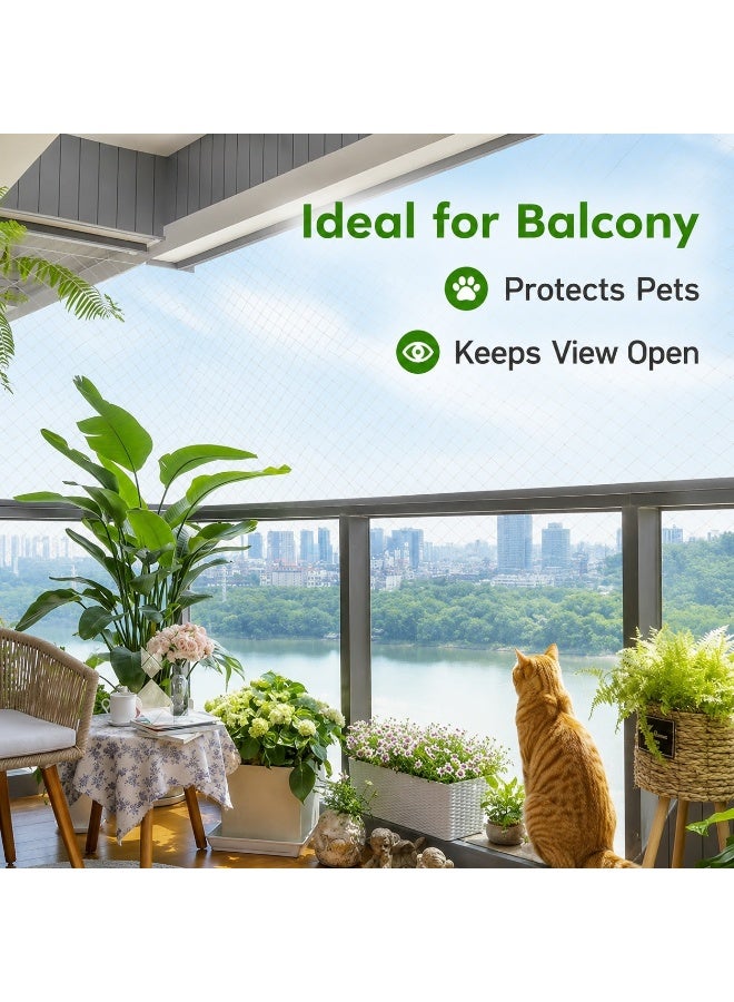 Tanyaz Cat Safety Net, Transparent Balcony Protection Mesh for Windows Indoor Areas and Pet Spaces, White Net with Fixing Rope and 30 Hooks Set, 2.5 CM Mesh - Image 5