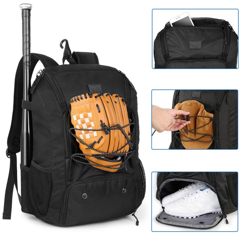 MATEIN Youth Baseball Bag, Softball Bag with Cleats Pocket for Girls, Boys, Adult, Large Baseball Backpack for Men with Fence Hook- Hold 2 Bats, Batting Mitten, Helmet, Caps, Teeball Gear - Image 2