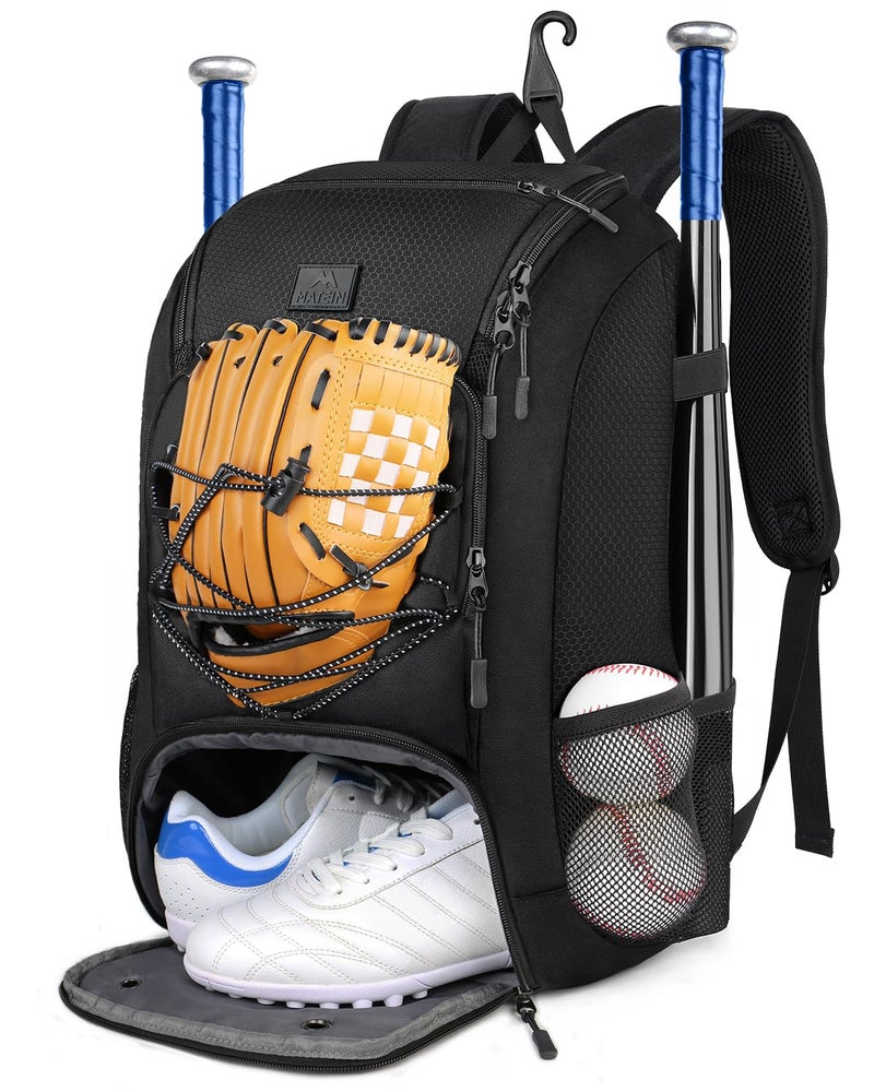 MATEIN Youth Baseball Bag, Softball Bag with Cleats Pocket for Girls, Boys, Adult, Large Baseball Backpack for Men with Fence Hook- Hold 2 Bats, Batting Mitten, Helmet, Caps, Teeball Gear - Image 1