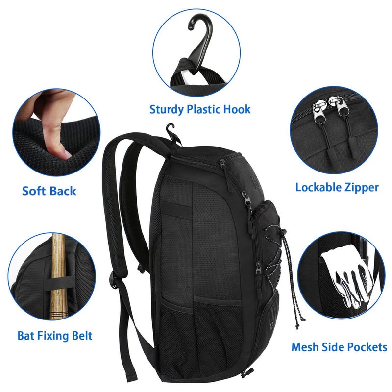 MATEIN Youth Baseball Bag, Softball Bag with Cleats Pocket for Girls, Boys, Adult, Large Baseball Backpack for Men with Fence Hook- Hold 2 Bats, Batting Mitten, Helmet, Caps, Teeball Gear - Image 4