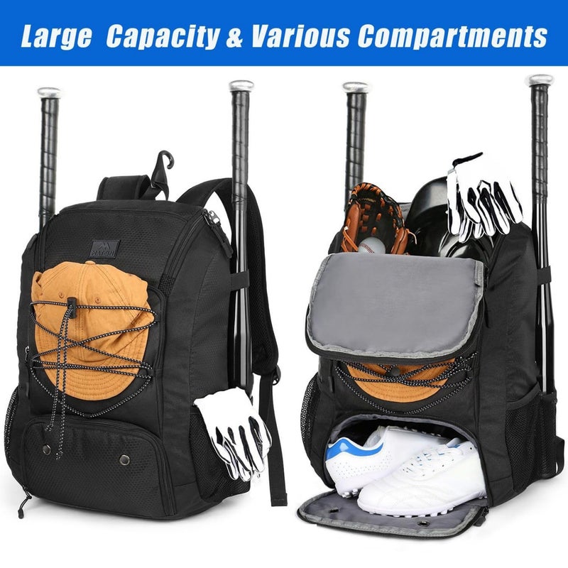 MATEIN Youth Baseball Bag, Softball Bag with Cleats Pocket for Girls, Boys, Adult, Large Baseball Backpack for Men with Fence Hook- Hold 2 Bats, Batting Mitten, Helmet, Caps, Teeball Gear - Image 3