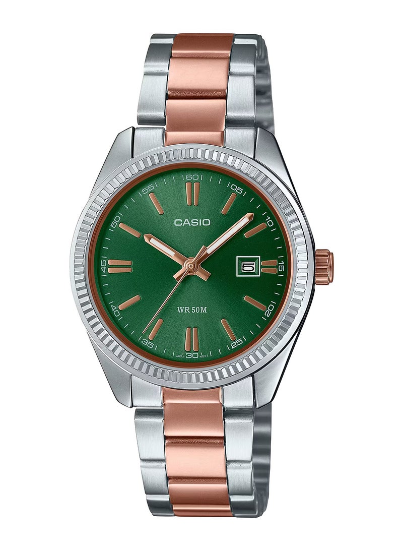 Casio Analog Quartz Green Dial Stainless Steel Women's Watch LTP-1302PRG-3AV - 30.2mm