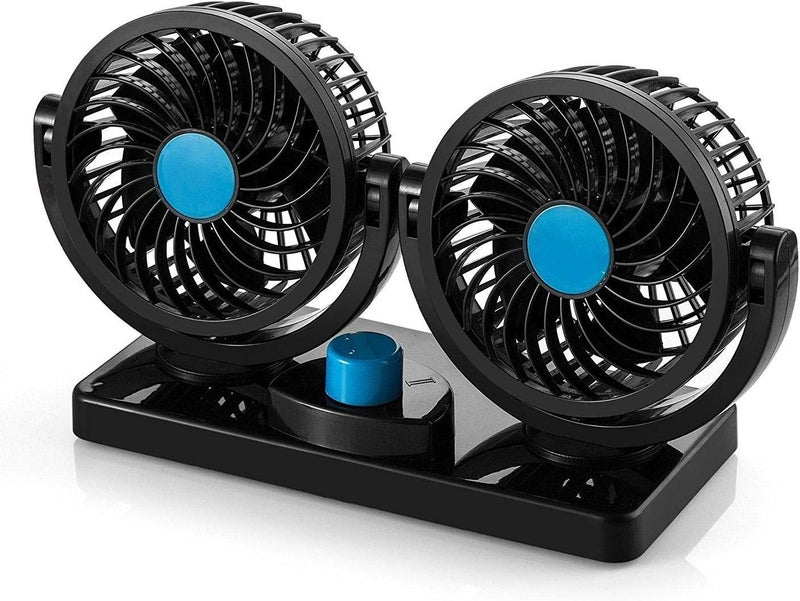 sulfar 12V DC Electric Car Fan - Rotatable 2 Speed Dual Blade with 9FT Cord Quiet Strong Dashboard Cooling Fan - Image 1