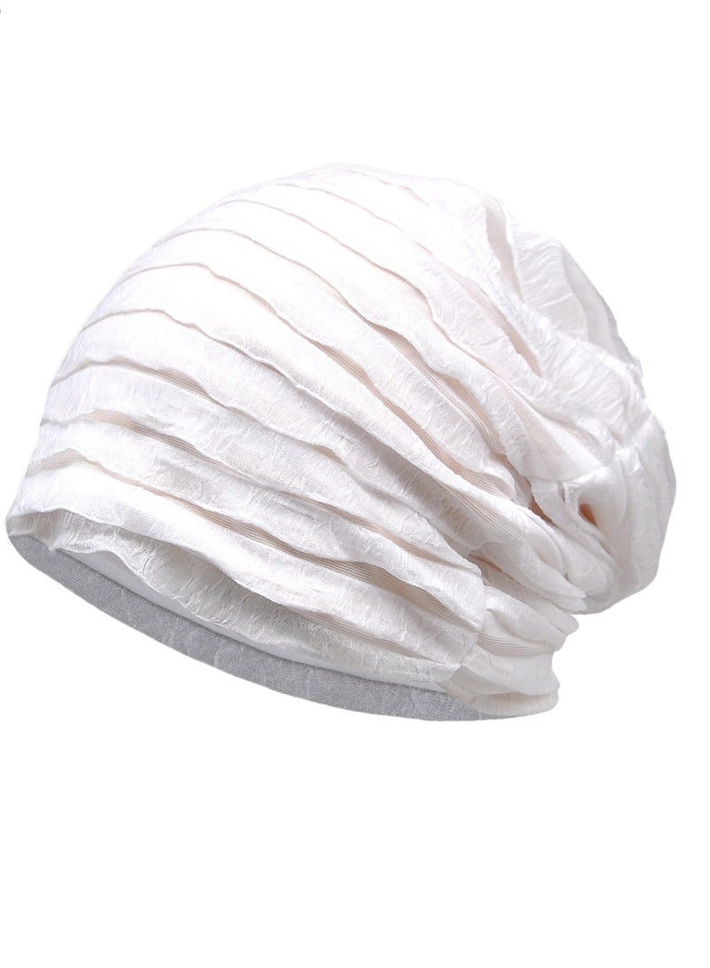 Loquat Infinity Scarf Headwear Cap Multi Layered Pleated Beanie Hat White 