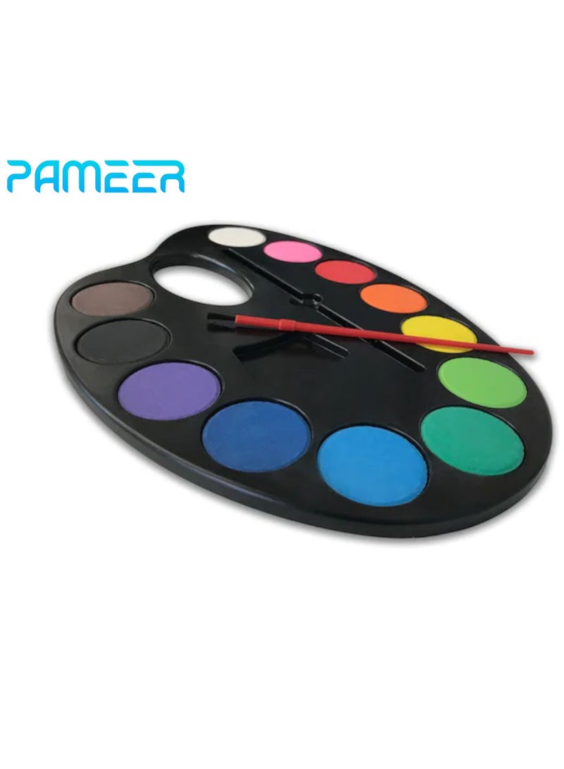 PAMEER Watercolors Pan Palette 12 Watercolours Cakes Set Art Water color with Brush Professional Art Set Painting Supplies Perfect for Drawings and Painting for Kids Artists - Image 1