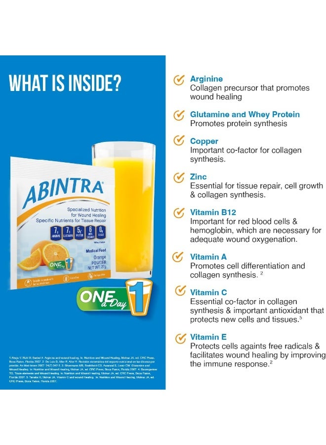 ABINTRA ABINTRA Specialized Wound Healing Nutritional Supplement Includes L-Arginine, L-Glutamine, Whey Protein, Vitamins and Minerals, Orange Flavor, 6 Packets, 27g Each, Made in The USA  - Image 3