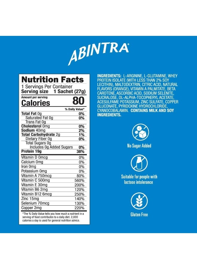 ABINTRA ABINTRA Specialized Wound Healing Nutritional Supplement Includes L-Arginine, L-Glutamine, Whey Protein, Vitamins and Minerals, Orange Flavor, 6 Packets, 27g Each, Made in The USA  - Image 5