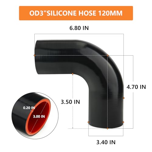 GASHER 1PCS 90 Degree Elbow Silicone Hose 3ID Silicone Couplers Leg Length 63 160mm with 2 TBolt Clamps - Image 3