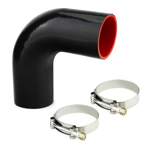 GASHER 1PCS 90 Degree Elbow Silicone Hose 3ID Silicone Couplers Leg Length 63 160mm with 2 TBolt Clamps - Image 1