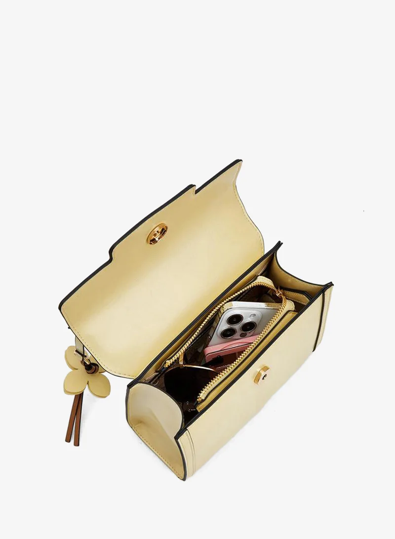 Celeste YELLOW Solid Satchel Bag With Detachable Strap for Women | Best Price UAE