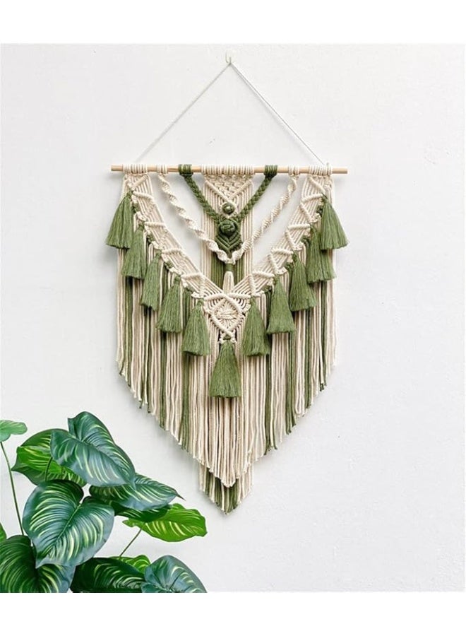 Antikiano Hanging Macrame Tapestry Woven Boho Wall Art Handmade Macrame Tapestry Home Wall Decor Wall Pediment 18x30 Inch (Green) - Image 3