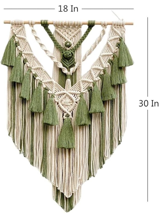 Antikiano Hanging Macrame Tapestry Woven Boho Wall Art Handmade Macrame Tapestry Home Wall Decor Wall Pediment 18x30 Inch (Green) - Image 2