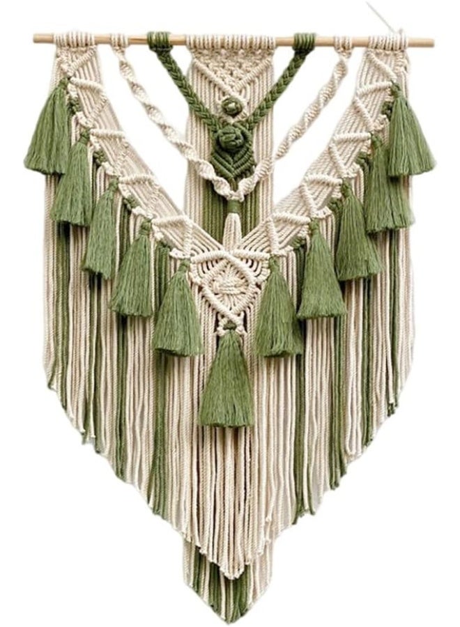 Antikiano Hanging Macrame Tapestry Woven Boho Wall Art Handmade Macrame Tapestry Home Wall Decor Wall Pediment 18x30 Inch (Green) - Image 1