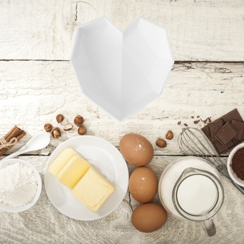 Diamond Heart Mold 7-Inch Thickened Silicone - Durable High Temperature Resistant Mousse Cake Mold for Home Bakery, Dessert Making - Image 1