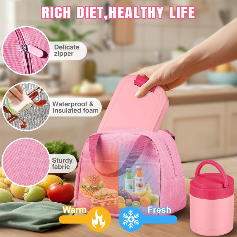 HWONMTE Large Bento Lunch Box Set for Adults Kids Women with 10.5oz Soup Thermo,Coffee Tumblers Men Girls Boys Teenagers Leak-Proof Lunch Food Containers with Lunch Bag - Image 4