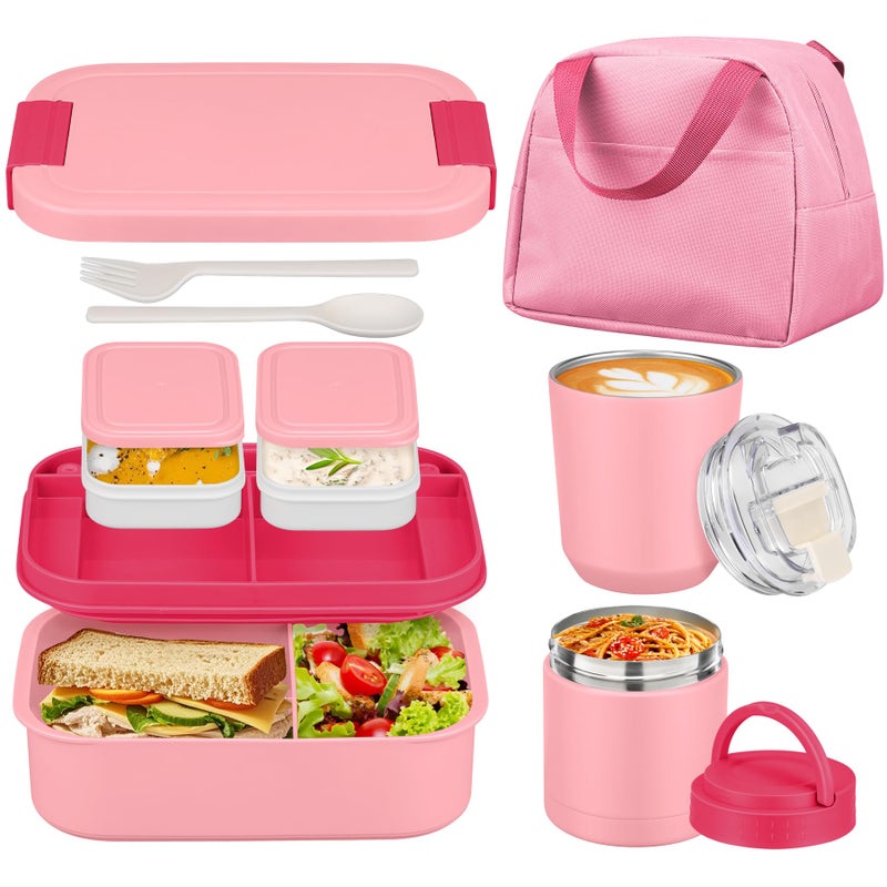 HWONMTE Large Bento Lunch Box Set for Adults Kids Women with 10.5oz Soup Thermo,Coffee Tumblers Men Girls Boys Teenagers Leak-Proof Lunch Food Containers with Lunch Bag - Image 1