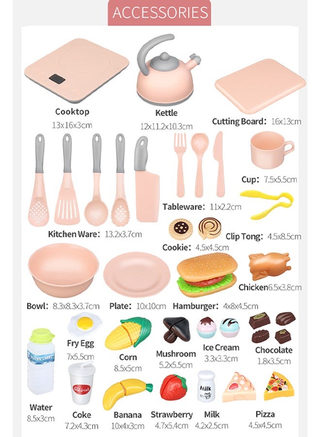 Quivlox Kitchen Toy Set, 43Pcs Cutting Play Food Toys with Sound and Music,  Kitchen Pretend Playset, Play Food Toy, Simulation Kitchen Accessories with Induction Cooker, Kettle, Plastic Board, Knife, Dishes and Food, Educational Toy For Toddler - Image 3