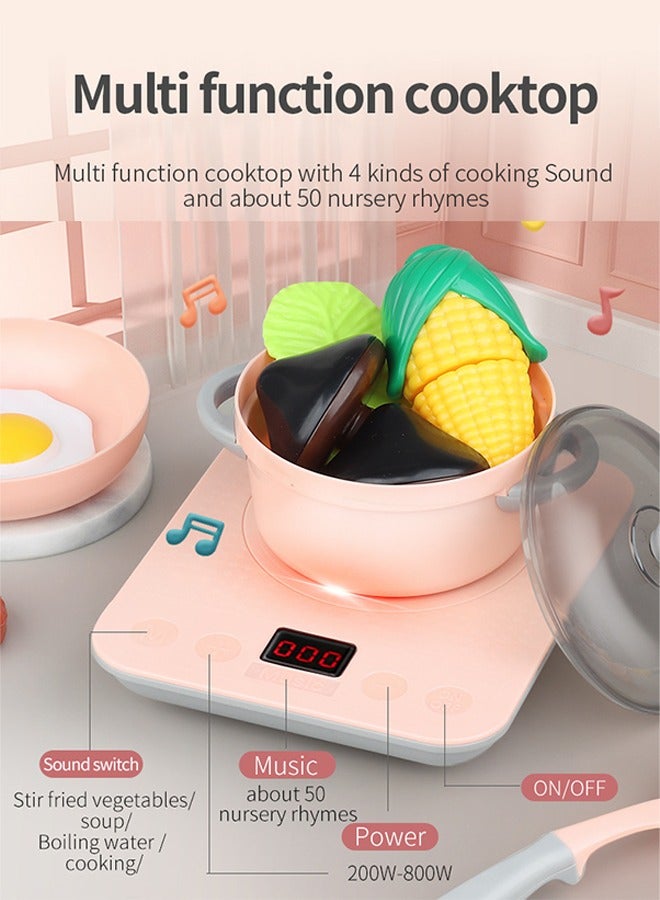 Quivlox Kitchen Toy Set, 43Pcs Cutting Play Food Toys with Sound and Music,  Kitchen Pretend Playset, Play Food Toy, Simulation Kitchen Accessories with Induction Cooker, Kettle, Plastic Board, Knife, Dishes and Food, Educational Toy For Toddler - Image 5