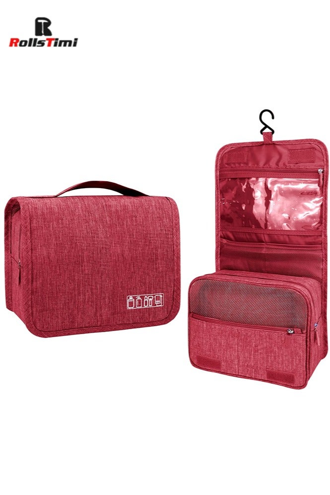 RollsTimi  Hanging Travel Toiletry Bag for Men and Women, Large Capacity, Storage Bag with Hanging Hook, Waterproof and Multifunctional Cosmetics Organizer, Red - Image 1