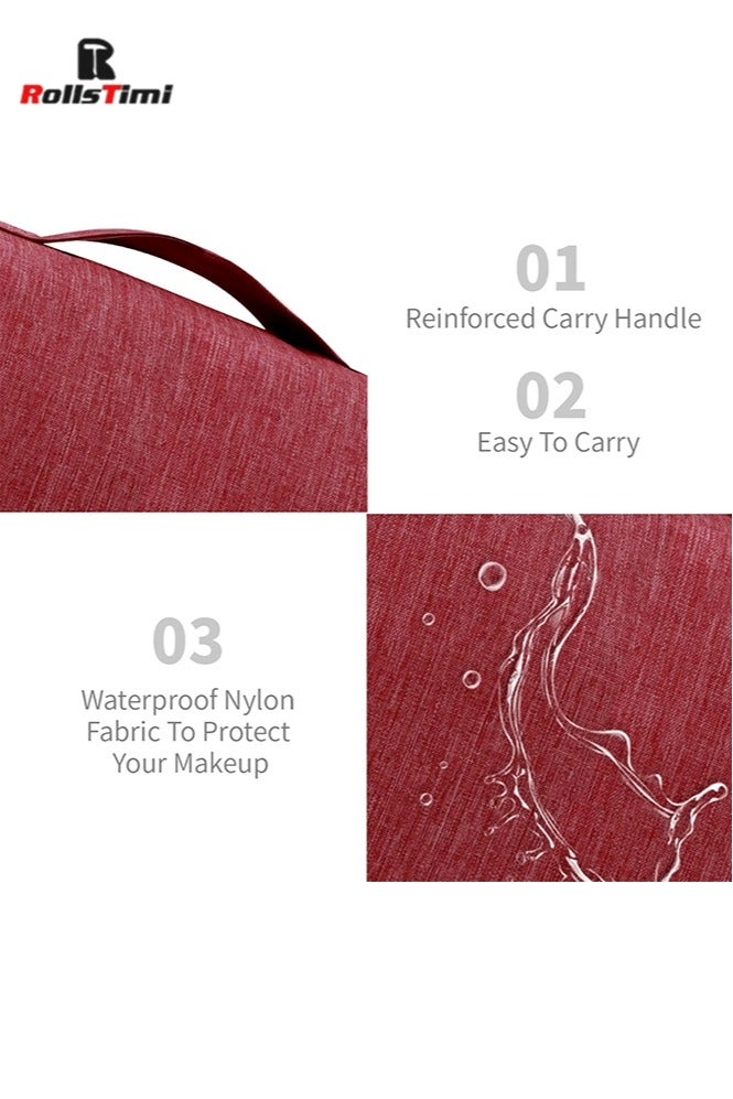 RollsTimi  Hanging Travel Toiletry Bag for Men and Women, Large Capacity, Storage Bag with Hanging Hook, Waterproof and Multifunctional Cosmetics Organizer, Red - Image 3