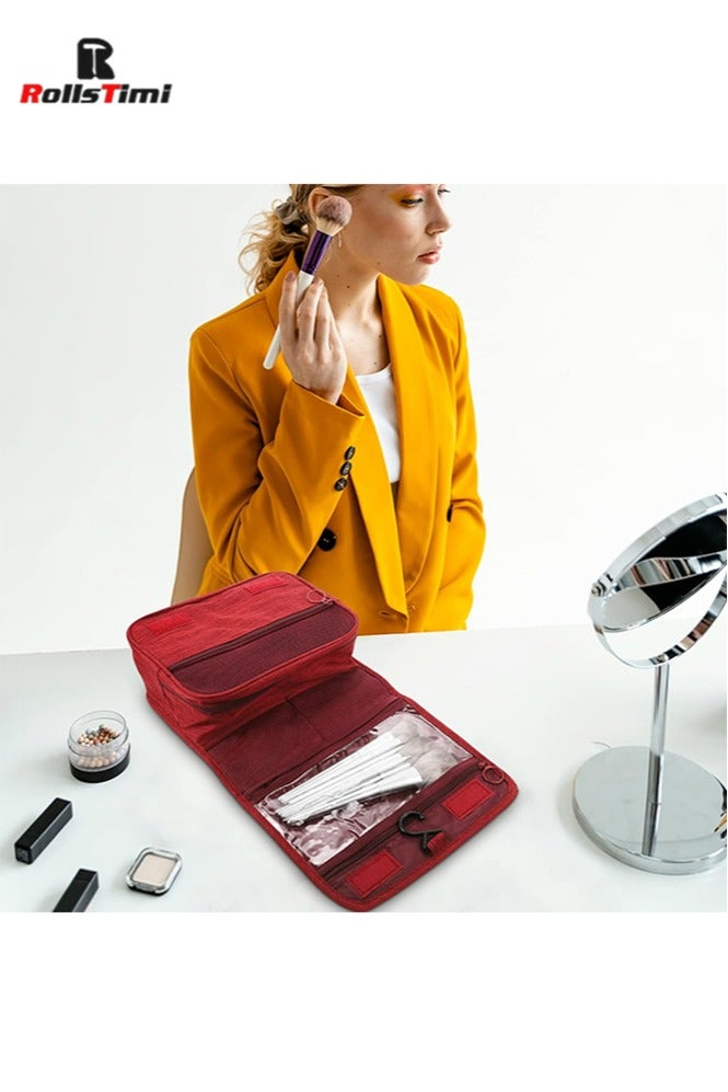 RollsTimi  Hanging Travel Toiletry Bag for Men and Women, Large Capacity, Storage Bag with Hanging Hook, Waterproof and Multifunctional Cosmetics Organizer, Red - Image 4